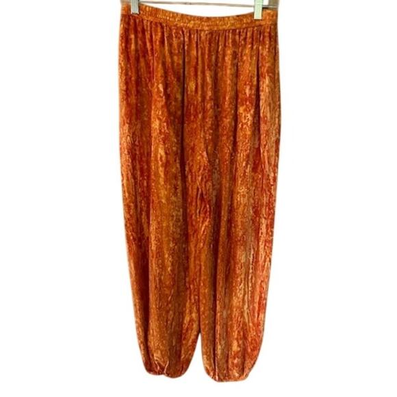 Boho Crinkle Viscose Burnt Orange Drawstring Pants – Free Size - Picture 2 of 4
